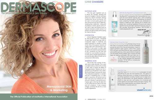 Michele Corley In Dermascope October 2017 Edition Magazine Cover & Article Page