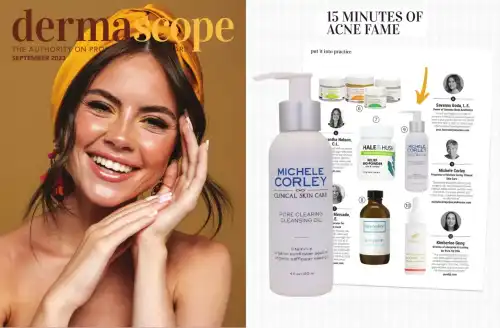 Michele Corley In Dermascope Septeber 2023 Edition Magazine Cover & Article Page