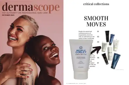 Michele Corley In Dermascope October 2023 Edition Magazine Cover & Article Page