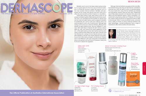 Michele Corley In Dermascope February 2018 Edition Magazine Cover & Article Page