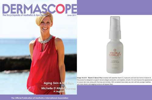 Michele Corley In Dermascope June 2017 Edition Magazine Cover & Article Page