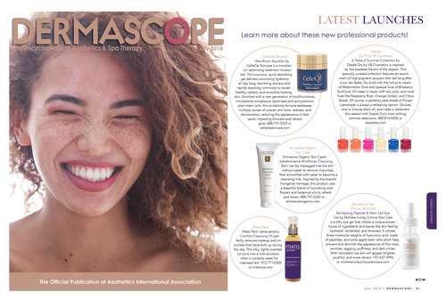Michele Corley In Dermascope July 2018 Edition Magazine Cover & Article Page