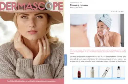 Michele Corley In Dermascope January 2018 Edition Magazine Cover & Article Page